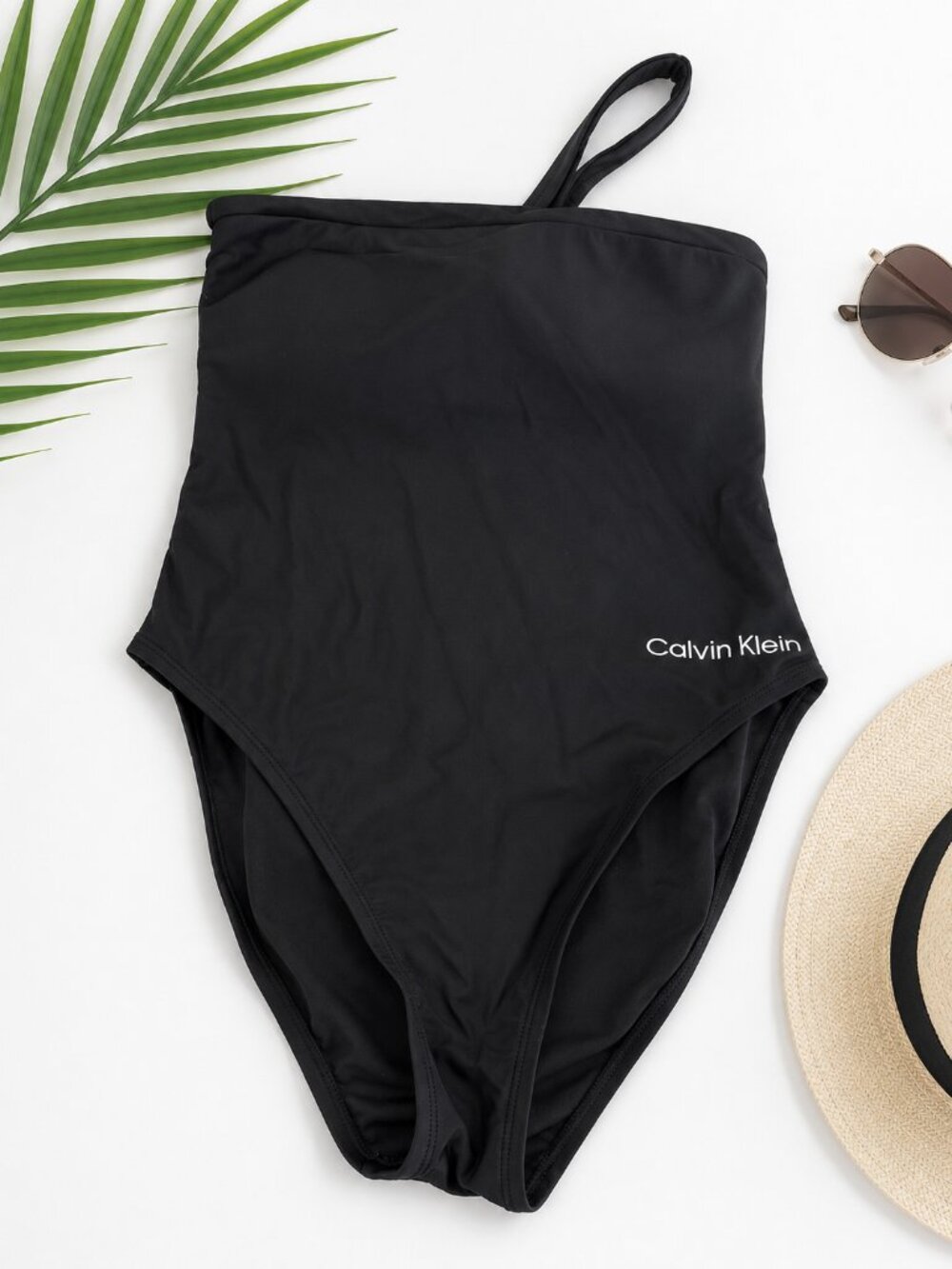 Calvin Klein Black One Shoulder Swimsuit One Piece Asymmetrical Minimalist